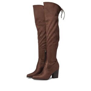 Marc Fisher Okun Over The Knee Boot 9M Faux Suede Dark Brown 200 Block Heel NWT